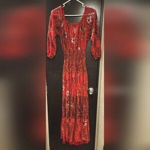 Fig and Flower 3/4 sleeve lace floral maxi dress, size M